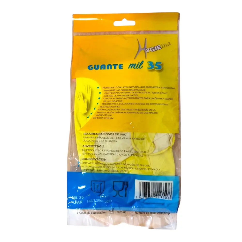 guante latex hygieina mil 35 amarillo talla m posterior