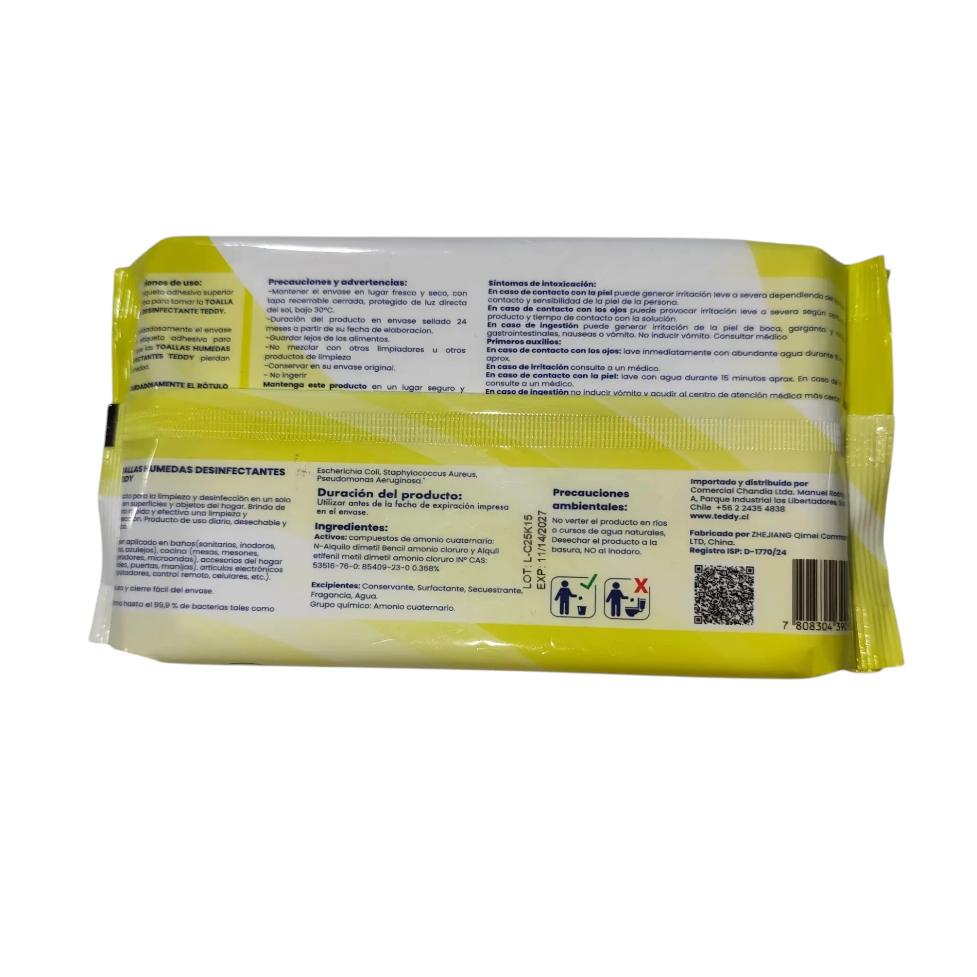toallas humedas desinfectantes teddy limon 50unidades trasera